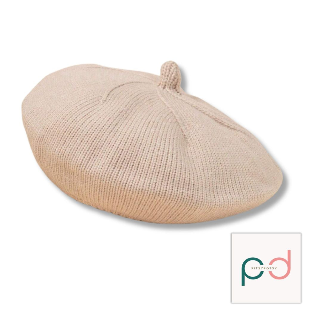 Knitted Beret with Pom Pom
