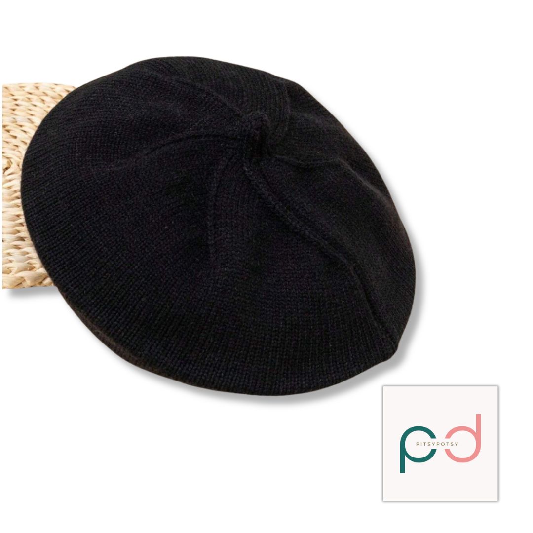 Knitted Beret with Pom Pom