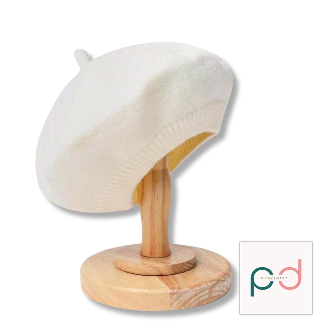 Knitted Beret with Pom Pom