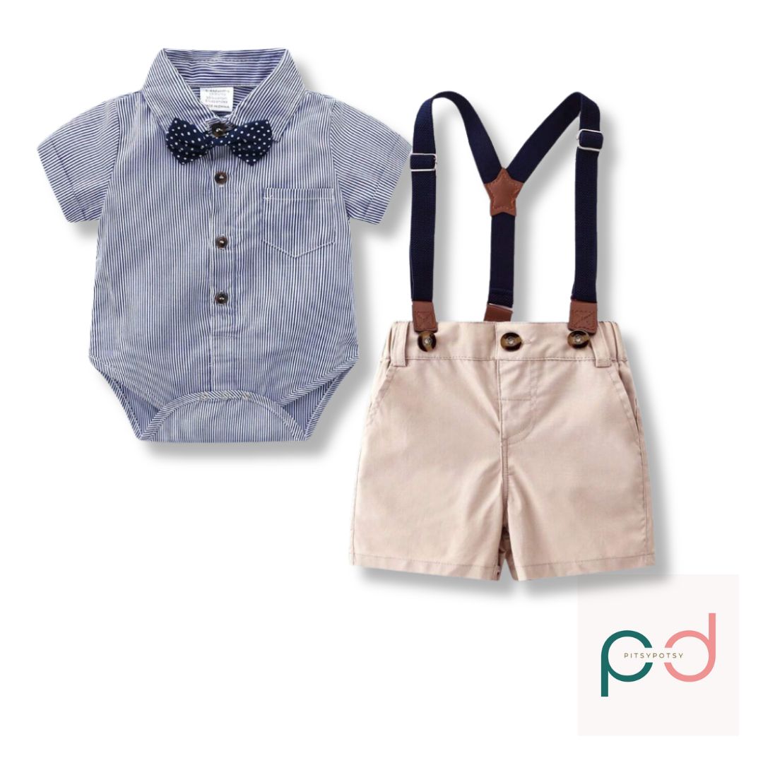 Baby Boy Gentleman's Suspender, Shirt & Bowtie Set