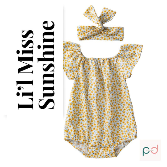 Ditsy Floral Yellow Summer Bodysuit and Matching Headband
