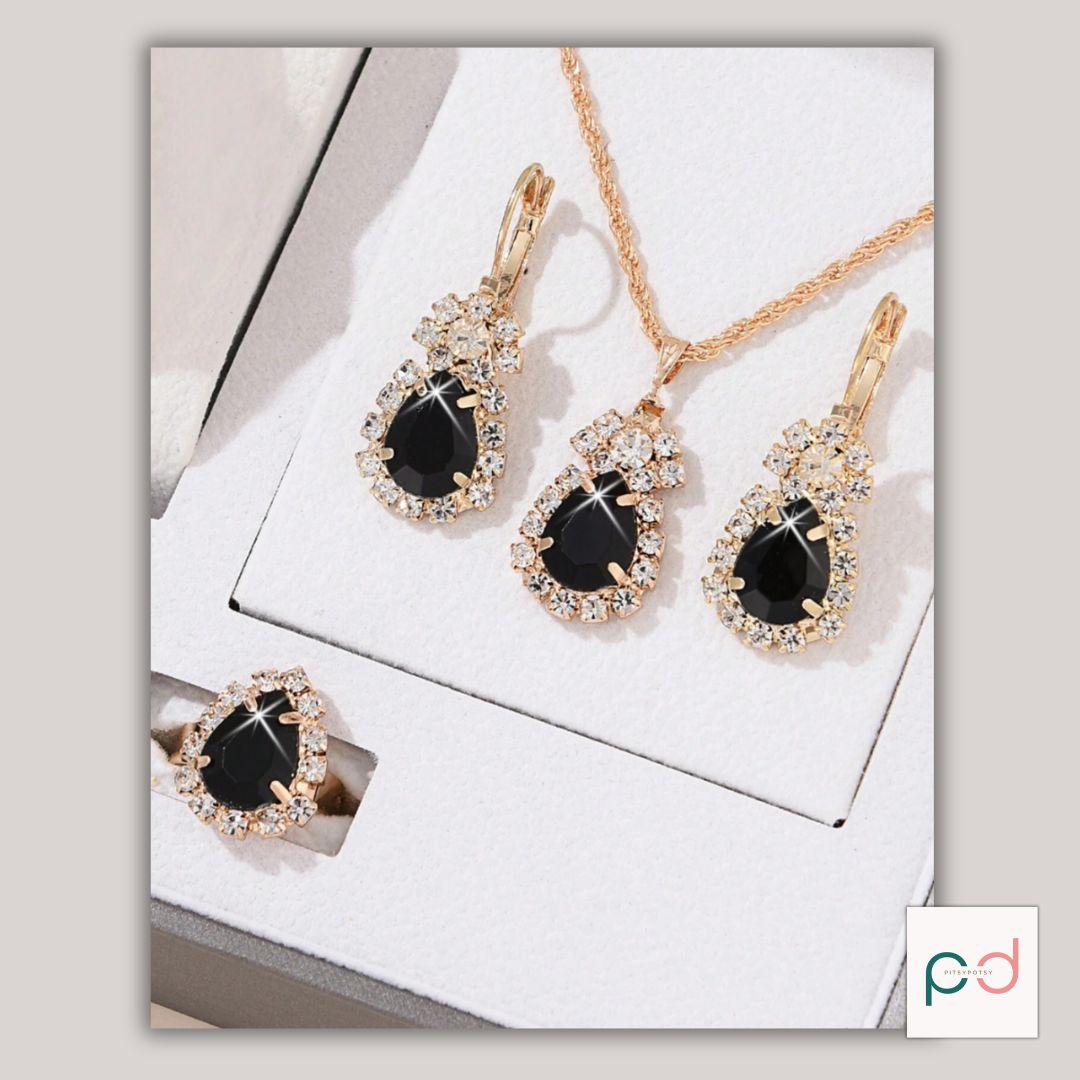 Jasmin : Elegant 4 piece Crystal Jewellery Set (Drop Design with Rhinestone Details)